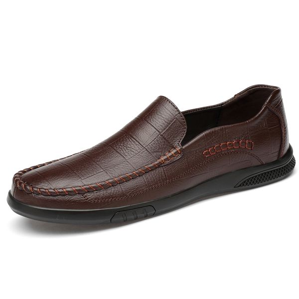 

men shoes genuine leather casual moccasins slip on flat leisure shoes, Black