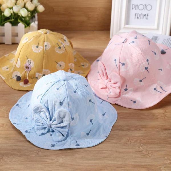 

baby summer outdoor bucket hat children floral print panama cap sun beach cap lovely lace princess baby girl brim sun hats, Yellow