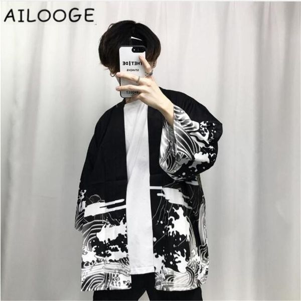 

2018 летних мужских кимоно японской одежды streetwear случайных кимоно жакетов harajuku япония стиль кардиган верхней одежды, Black;brown