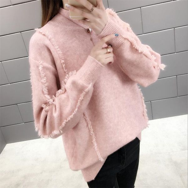 

women's sweaters half-high collar ins sweater female spring and autumn 2021 korean version of the loose wild bottoming, White;black