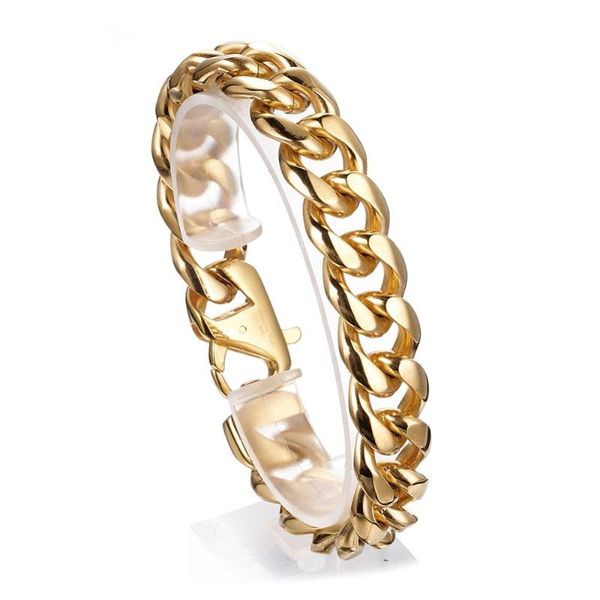 

gold silver bracelets men women gift jewelry couple bracelet cuban style high polished solid stainless steel custom length 2020, Black