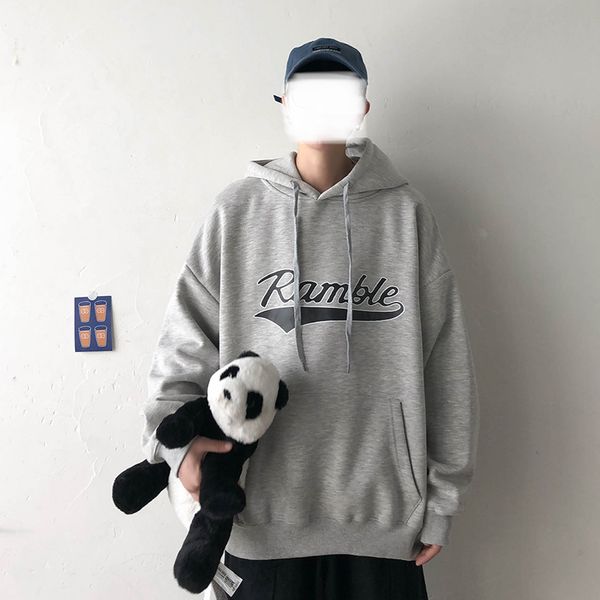 

winter new plus velvet hoodies men's fashion letter printing casual hooded sweatshirt man streetwear hip hop loose hoodie m-5xl, Black