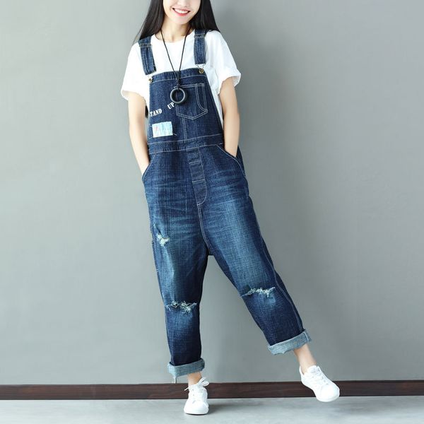 

chinese jumpsuit very loose fashion cowboy student jumpsuit dark blue color spring and summer hip-hop rompers jumpsuits, Black;white