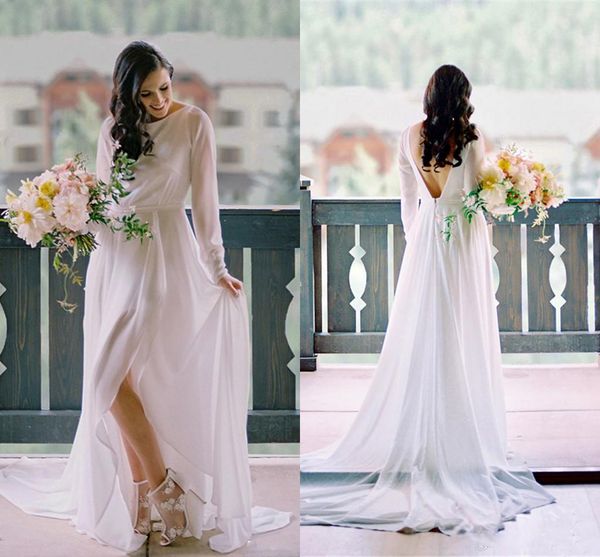 

бифштексы свадебные платья modest дизайн шифон с длинным рукавом линия split backless свадебные платья страна выполненные на заказ, White