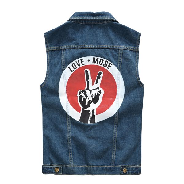 

sokotoo men's badge printed ripped jean vest slim distressed denim waistcoat tank top, Black;white