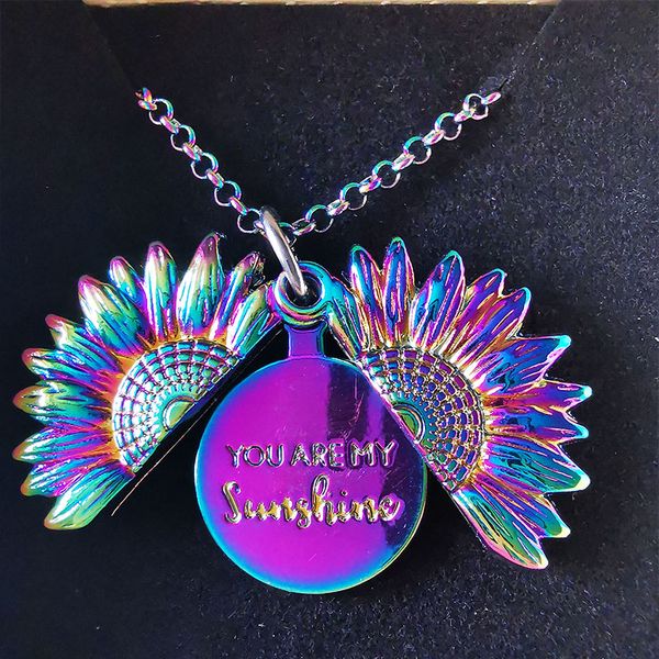 

you are my sunshine sunflower women necklace letter print open locket pendant necklace save the bees girls jewelry dropshipping, Silver