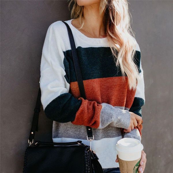 

contrast color sweater for woman winter warm sweater patchwork vintage long sleeve knitted jumper sweaters pullover knitwear, White;black