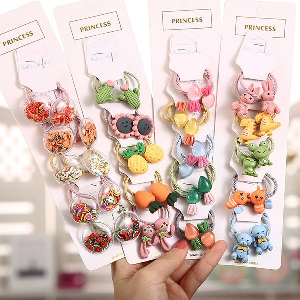 

5pcs/bag cute cartoon fruit flower elastic hair rubber bands for children kids girls new scrunchie tie hair ring rope holder, Slivery;white