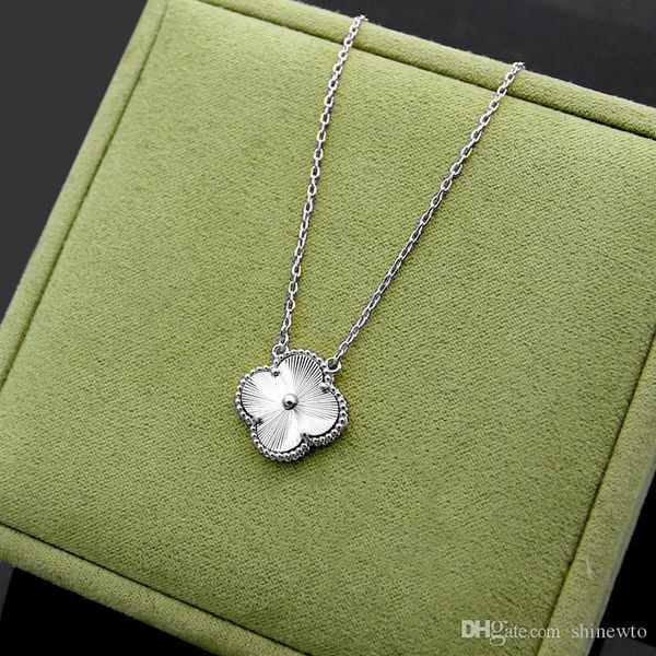 

new arrive fashion lady 316l titanium steel single motifs grain golden four leaf flowers 18k plated gold necklaces 2 color, Silver