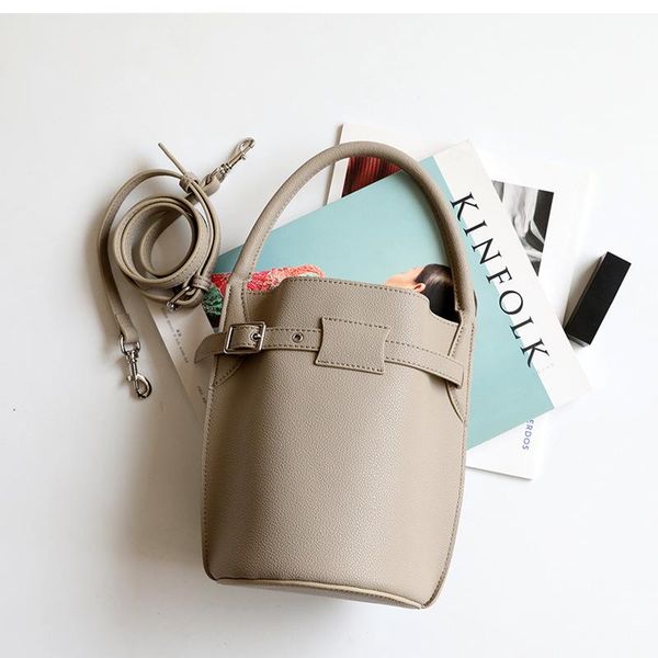 

belle2019 temperament ins goddess pin buckle bucket handbag oblique satchel genuine leather woman package