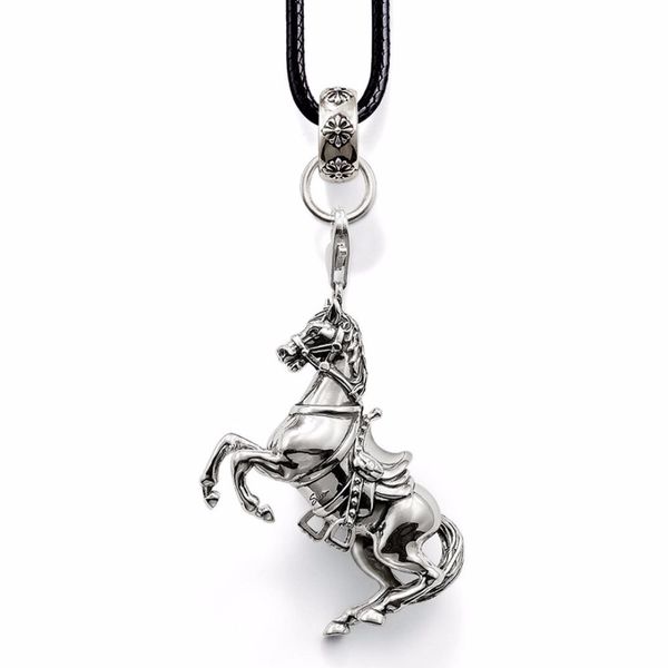 

925 sterling silver war horses leather chokers necklaces & pendants, most fashion jewelry pendant necklace for women men