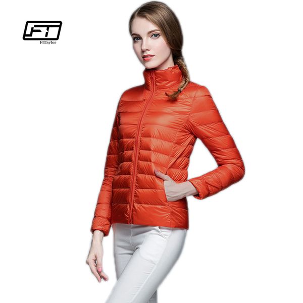 

fitaylor 2019 new spring autumn women ultra light white duck down jackets candy color slim short design warm down coats, Black