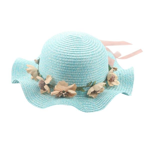 

2019 корея стиль женские шапки для летнего solid anti-uv wide brim floppy шляпы женские flower garland пляж волна брим вс hat, Yellow