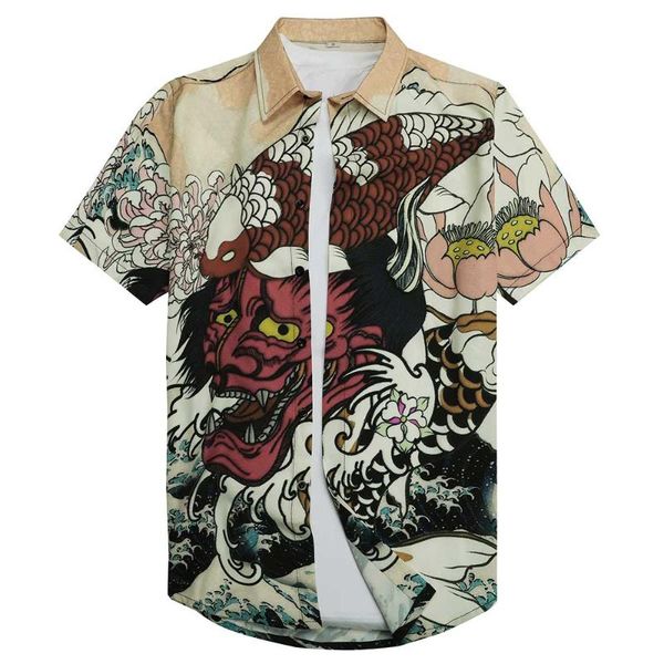 

3d monster shirts japanese myth devil harajuku casual short sleeve shirts male summer ocean cotton men eu size, White;black