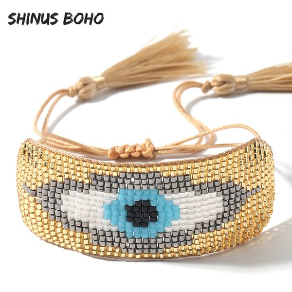 

bohemian evil eye friendship weave wrap charm bracelet women pulseras mujer bileklik beaded evil eye bracelets, Golden;silver