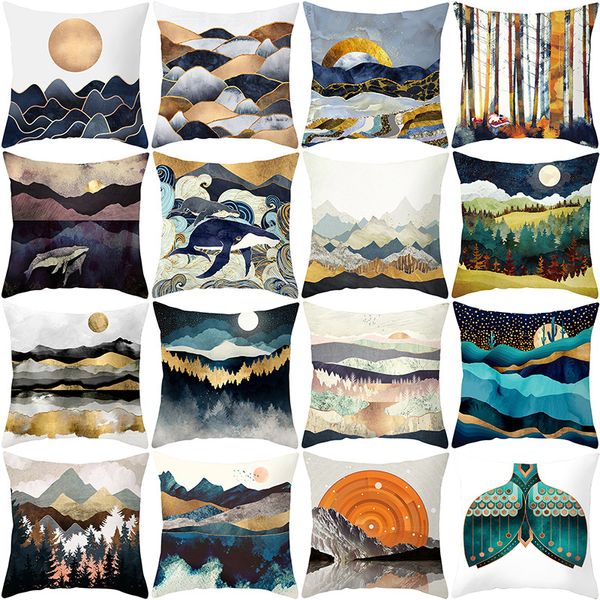 

nordic golden line geometric landscape sell home furnishing supplies peach pillow cover cushion waist pillowcase pillow cover