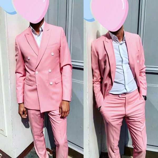 Bebek Pembe Erkek Düğün Slim Fit Çift Göğüslü Çentikli Yaka Damat Giyim Smokin Örgün Çalışma Balo İş Blazer (Ceket + Pantolon)