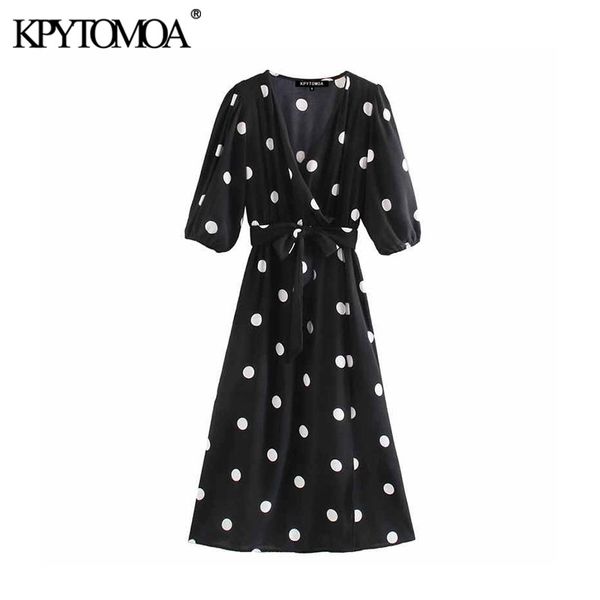 

vintage elegant office wear polka dot midi dress women 2020 fashion v neck short sleeve bow tie sashes female dresses vestidos, Black;gray