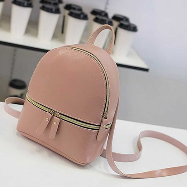 

women student rucksack solid pu leather multifunctional travel bags college leisure crossbody backpack pouch zipper closure