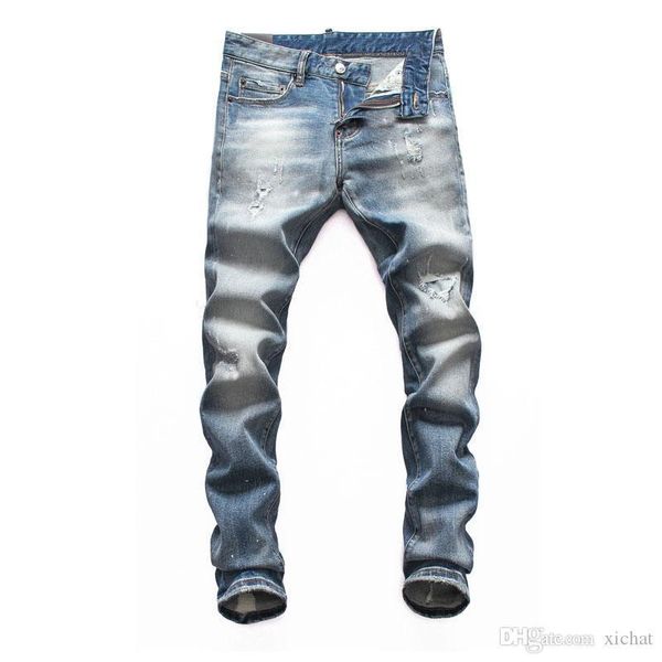 

mens ripped distressed grey jeans fashion designer slim fit washed motocycle denim pants panelled hip hop biker trousers nj8113, Blue