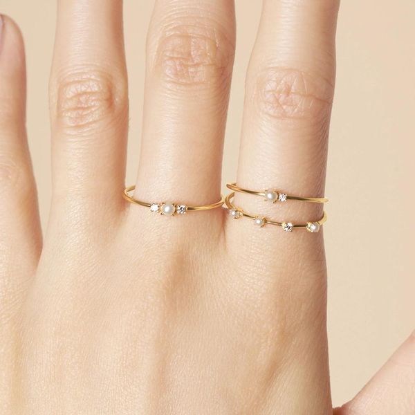 

нежный минимальный минималист алых ювелирной тонких небольших круга девушка женщин стек укладка полоса жемчужного кольца, Golden;silver