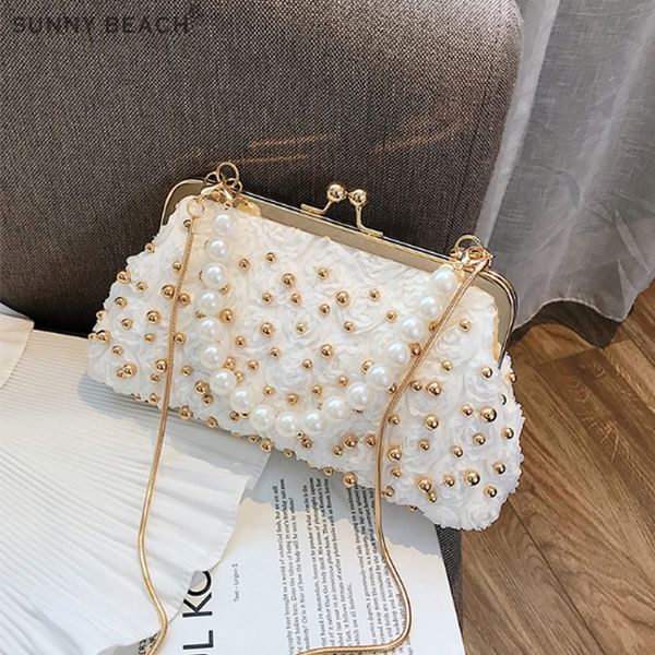 

luxury pearl handle clip flowers crossbody bags for women summer small fashion sweet knitting shoulder handbags