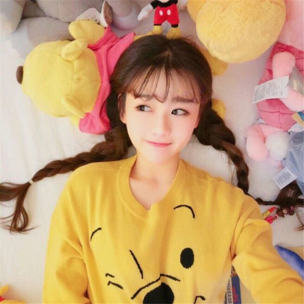 

spot korean version of the wig ladies long straight hair air bangs double ponytail factory direct wig headgear, Black