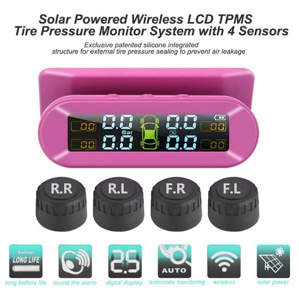 

durable car tpms solar usb charging auto tire pressure monitoring tyre temperature alarm system with 4 sensors 67x43mm
