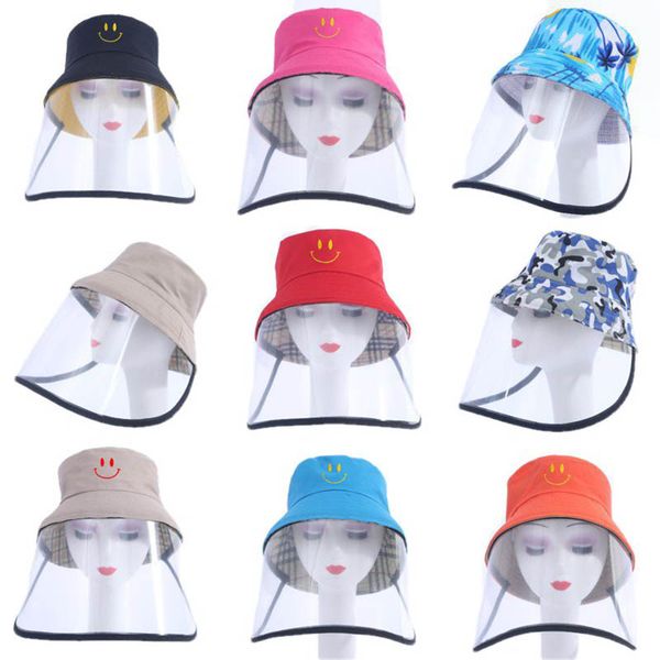 

anti spitting cap protection smile red black bucket hat with visor shield