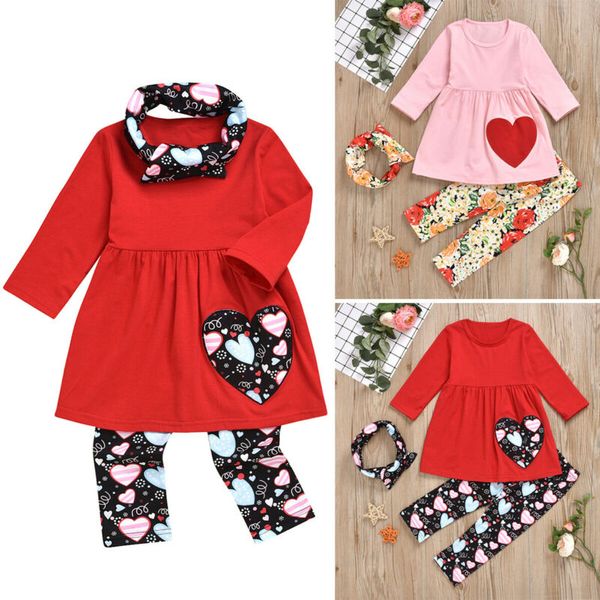 

3pcs toddler kids baby girl outfit clothes t shirt dress+leggings+scarf set, White