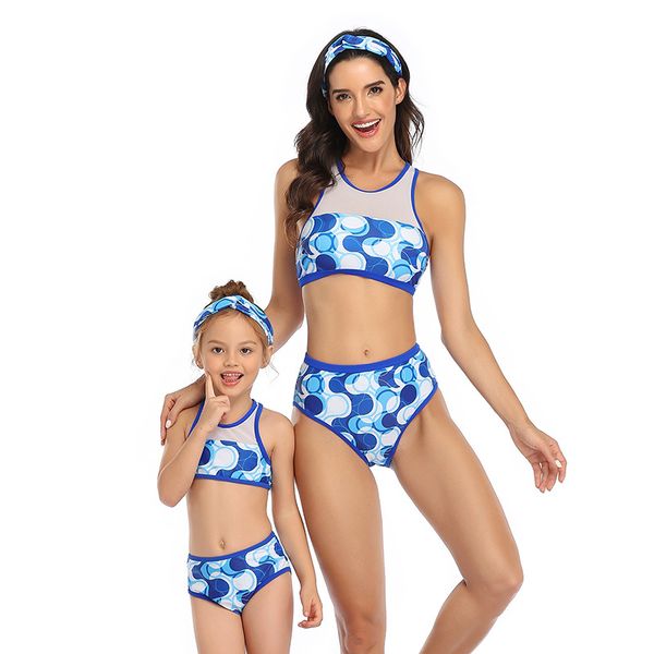 

matching family swimsuits sport women swimwear kids mother bikini bathing suit mother daughter bikini beach shorts family look, Blue