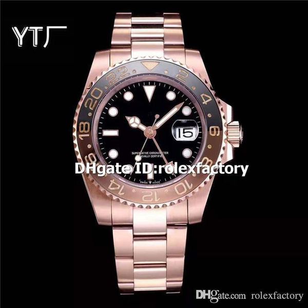 

yt luxury watch swiss automatic sapphire crystal rose gold steel case ceramic bezel bidirectional rotatable super luminous mens watch, Slivery;brown
