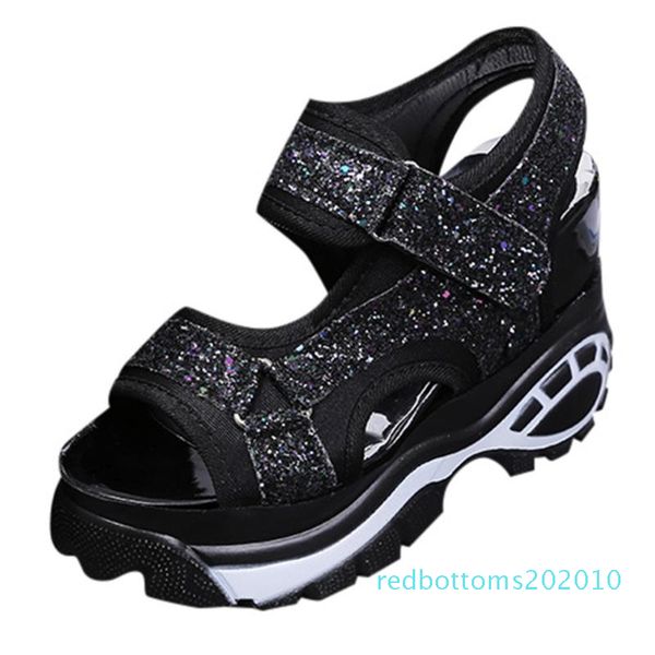 

новый стиль женщин сандалии женская обувь клинья моды рыбы рот сандалии толстая дном спорт повседневная обувь женщины r10, Black