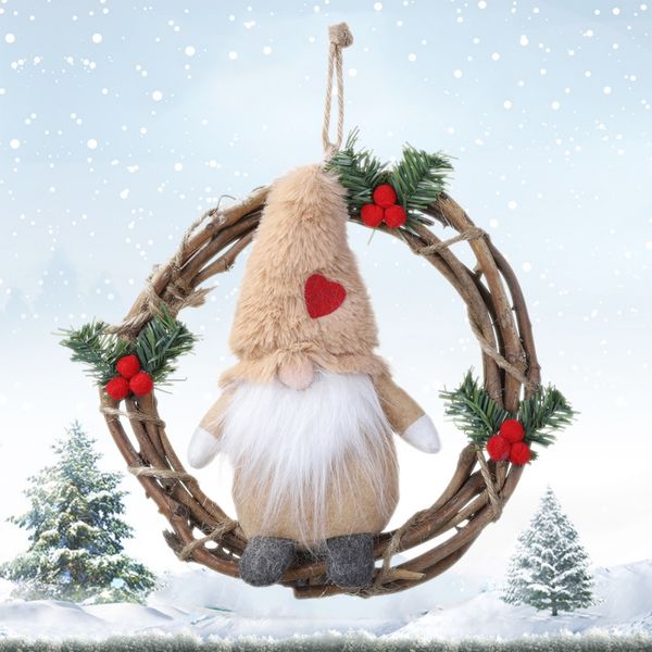 

plush gnome rattan wreath christmas garlands with swedish santa tomte front wreaths for home kitchen door wall window hall decor