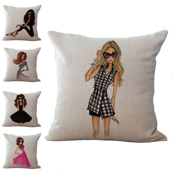 Beauty Girls Pillow Case Cushion Cover Linen Cotton Throw
