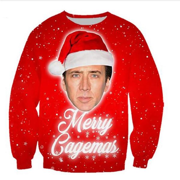 

new couples spring/autumn men's the giant blown up face of nicolas cage men women 3d print christmas sweatshirt fashion coat wy095, Black