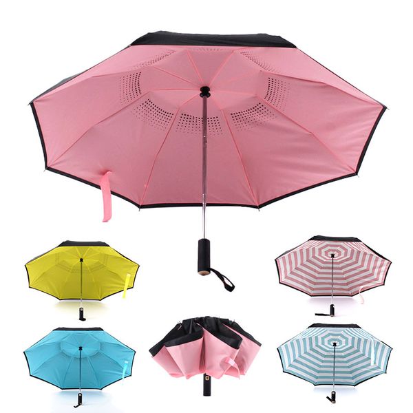 

reverse automatic double layer umbrella rain women 3fold windproof women creative umbrella handle anti uv travel men paraguas