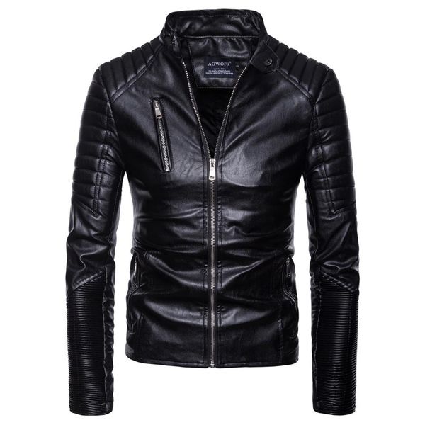 

black zipper motorcycle leather jacket men 2019 brand punk biker jacket men bomber mens streetwear casual jackets coats