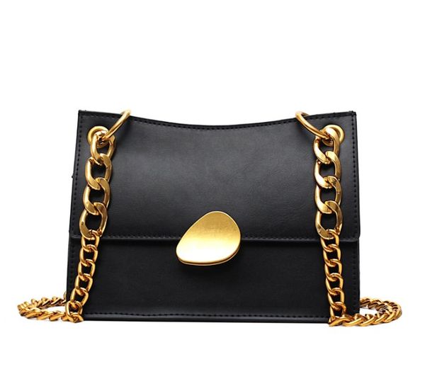 

2019 new fashion crossbody pu shoulder bag iron tassel rectangle handbag with golden strap for women