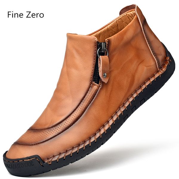

cowhide split leather men autumn winter warm plush work boots ankle dress boots outdoor business snow men oxfords shoes, Black