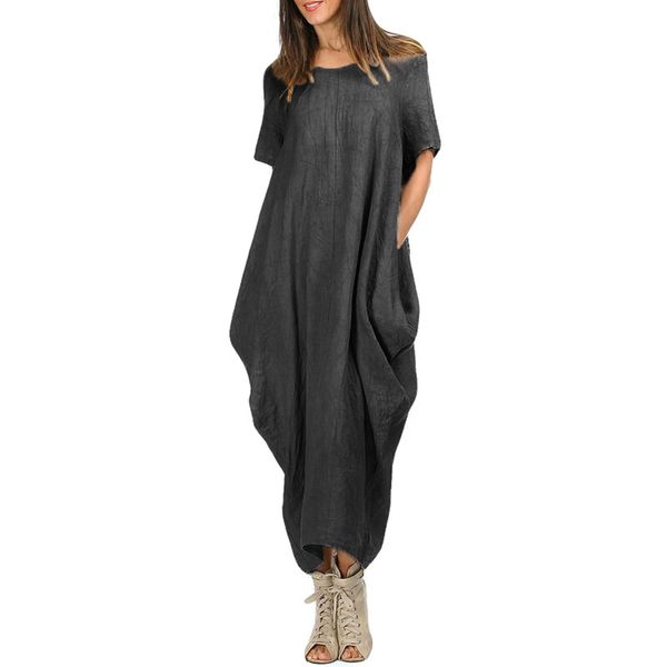 

plus size long dress casual women loose maxi dress short sleeve pocket summer 5xl dress casual dresses asymmetric baggy oversized large, Black;gray