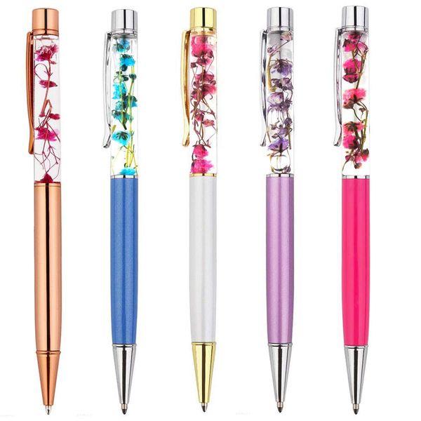

creative ballpoint pen metal ball pens office supplies rose golden rose gold pens dynamic liquid flower pen, Blue;orange