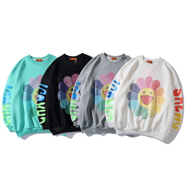 

vintage spring clothing fresh printed round neck pullover sweater men's loose coat couple tide long sleeve men's clothing, Black