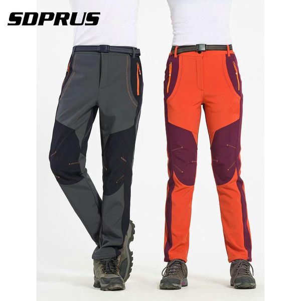 

outdoor climbing trousers men women winter fleece pants plus size softshell couple waterproof windproof thermal pants for hiking, Black
