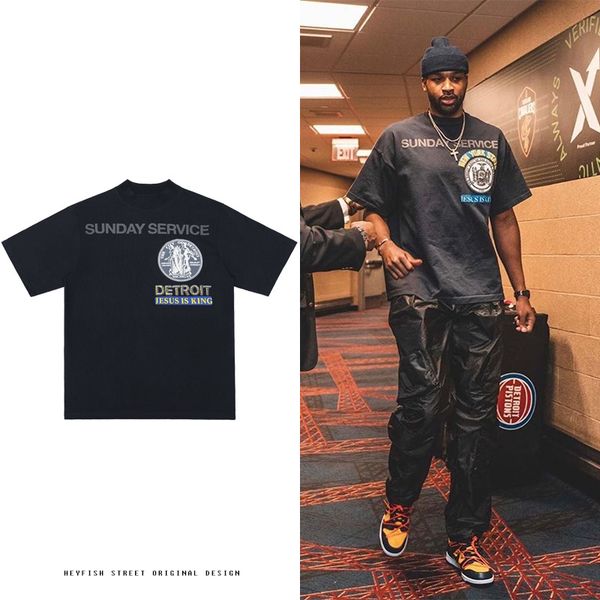 

jesus is king album limited short sleeve t-shirt kanye west turtleneck tee detroit grandfather, Red