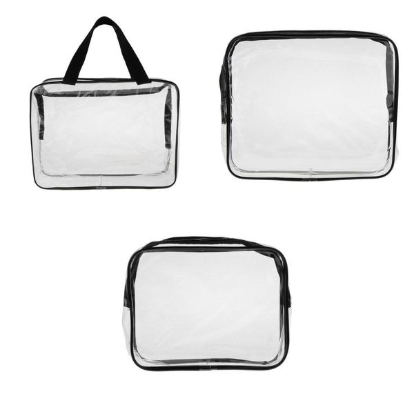 

3/pack clear pvc cosmetic bag organizer toiletry makeup travel pouches, Black;red