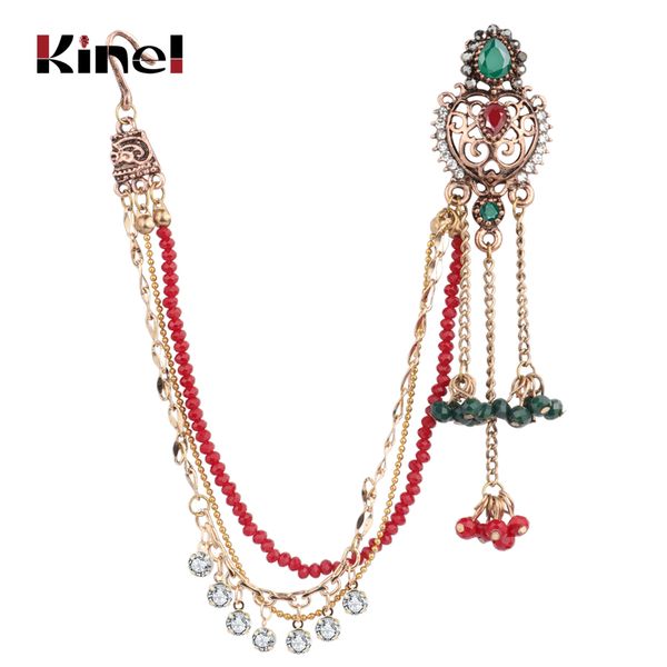 

kinel luxury india ethnic 1pcs earring link headdress antique gold long tassel earrings for women crystal flower retro jewelry, Silver