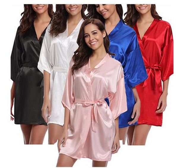 

4xl.women's satin wedding kimono bride robe.sleepwear bridesmaid robes pajamas bathrobe nightgown spa bridal robes dressing gown, Black;red