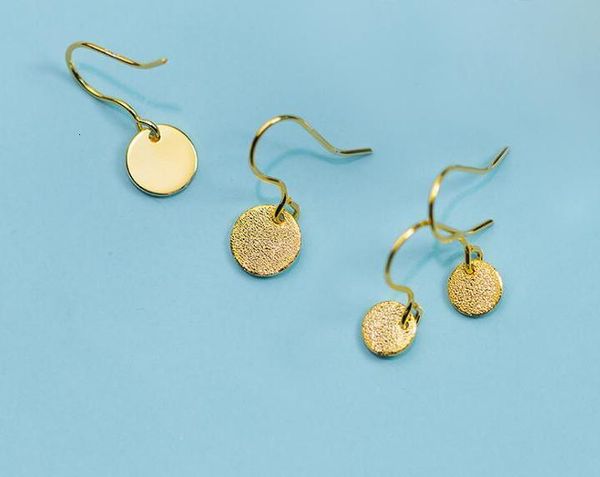 

authentic 1pair real 100% 925 sterling silver fine jewelry golden geometric lucky round coin hook dangle earrings gtle2286, Golden;silver