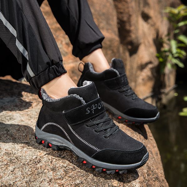 

men snow boots suede big size 39-48 winter keep warm ankle boots thicken plush snow thick bottom non-slip men shoes, Black